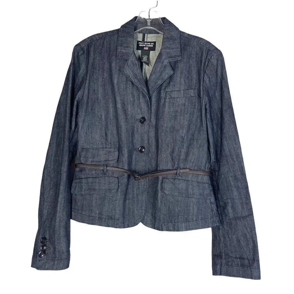 Ralph Lauren Denim Jacket Blazer Retro Belt Casual Preppy Medium - Picture 8 of 8